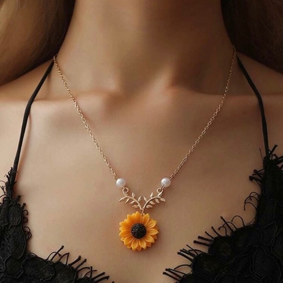 Sunflower Gold Long Charm Necklace - Picture 2 of 3